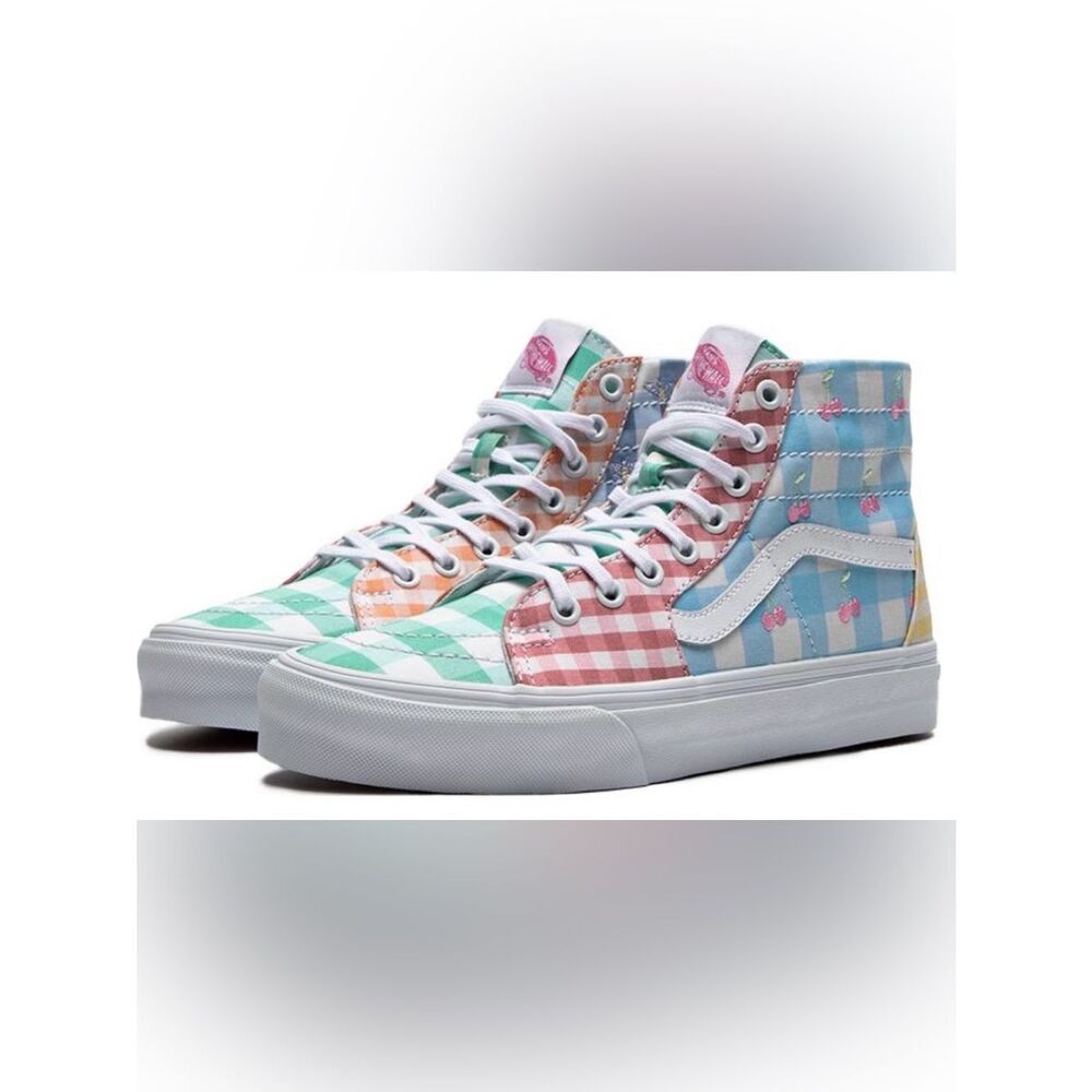 Vans Sk8-Hi Tapered Gingham pastel checkered Block sneakers with cherries & bees